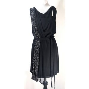 Robert Rodriguez Beaded Embellished Faux Wrap Silk Little Black Dress 10